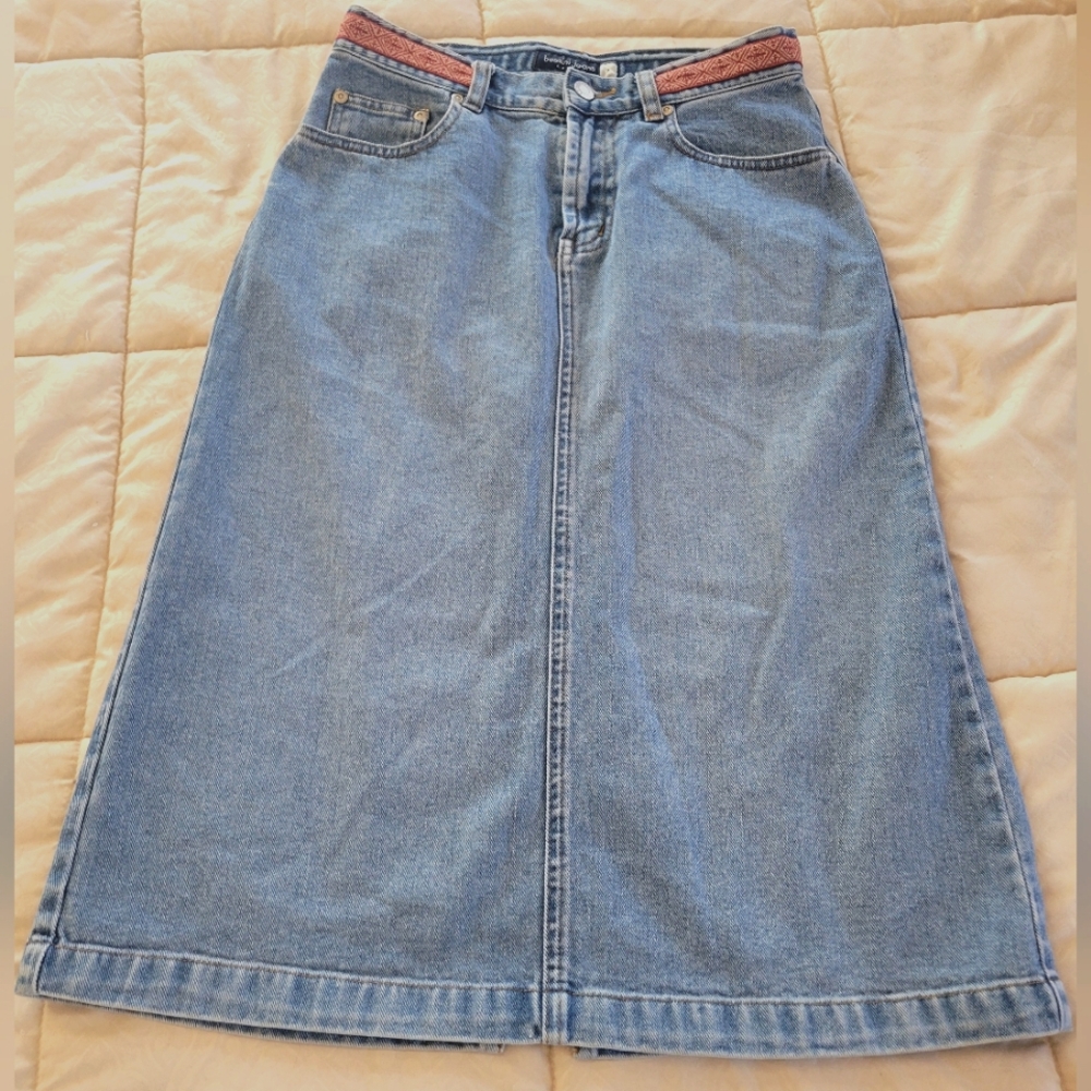 Vintage Bossini Jeans Denim A-Line Midi Skirt With Embroidered Waist